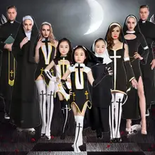 Новые дети взрослых Хэллоуин костюм священника Нун Необычные платья религиозные католические костюм наряд для девочек монахиня Маскарад Костюмы