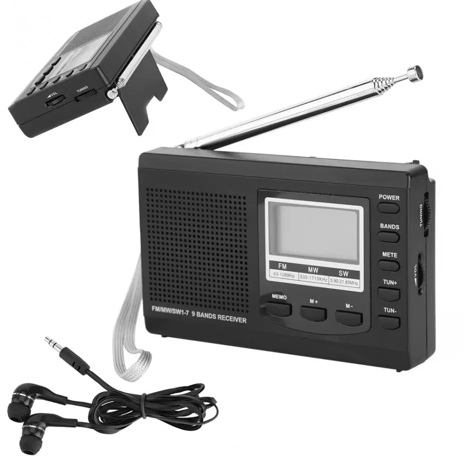 

Portable Mini FM Radio DSP FM / MW / SW Receiver Emergency Radio with Digital Antenna FM Receiver Suppor Speaker + Earphone