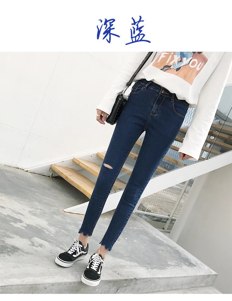 Gowyimmes осенние женские джинсовые брюки с дырками джинсы длиной до щиколотки Высокая талия узкие брюки женские синие джинсы обтягивающие женские брюки хит 100