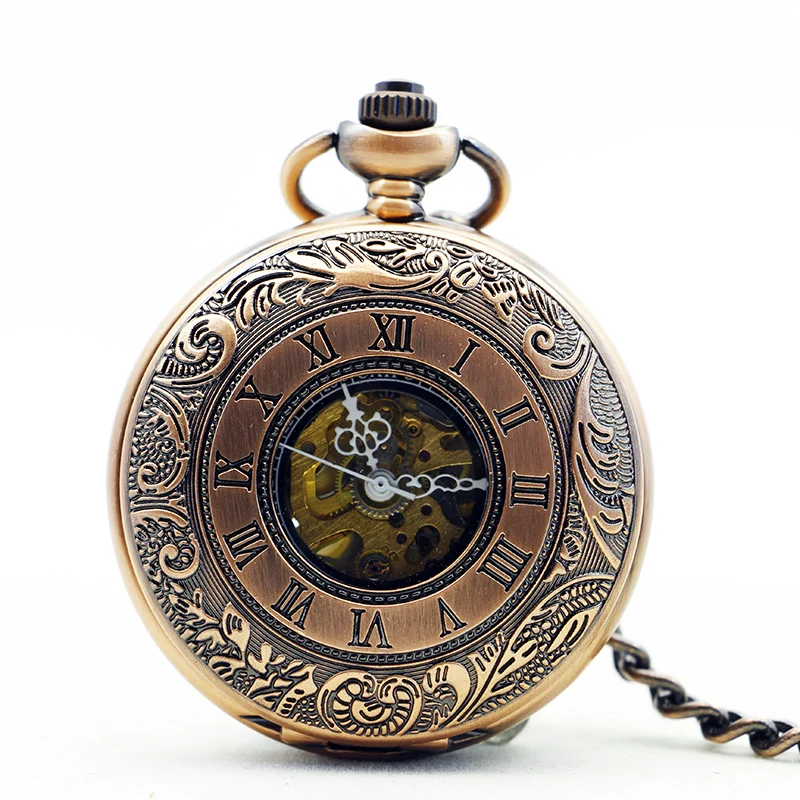 

New Display Clamshell Roman Numberals Dial Retro Imitation Unisex Mechanical Pocket Watch for Men Women Gift PJX1175