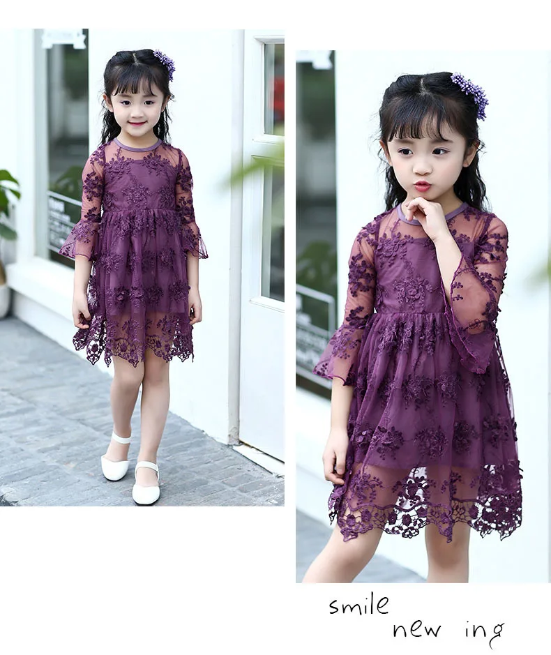 lace crochet flowers baby big girls summer dress Children clothing for 2 4 6 8 10 12 11 13 years flare sleeve kids beautiful girls dresses 3 4 5 6 7 8 9 10 11 12 13 14 years big girls mid long wgite pink purple summer dress for kids girls  ( (17)