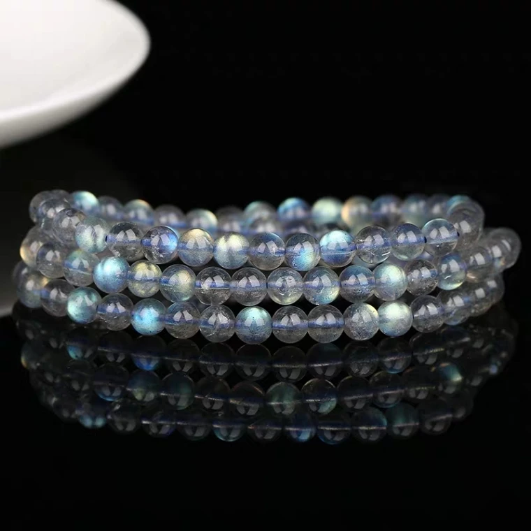 

Genuine Natural Labradorite Rainbow Light 108 Prayer Round Beads Bracelet Women Men Necklace 6mm 5mm Grey Moonstone Stone AAAAA