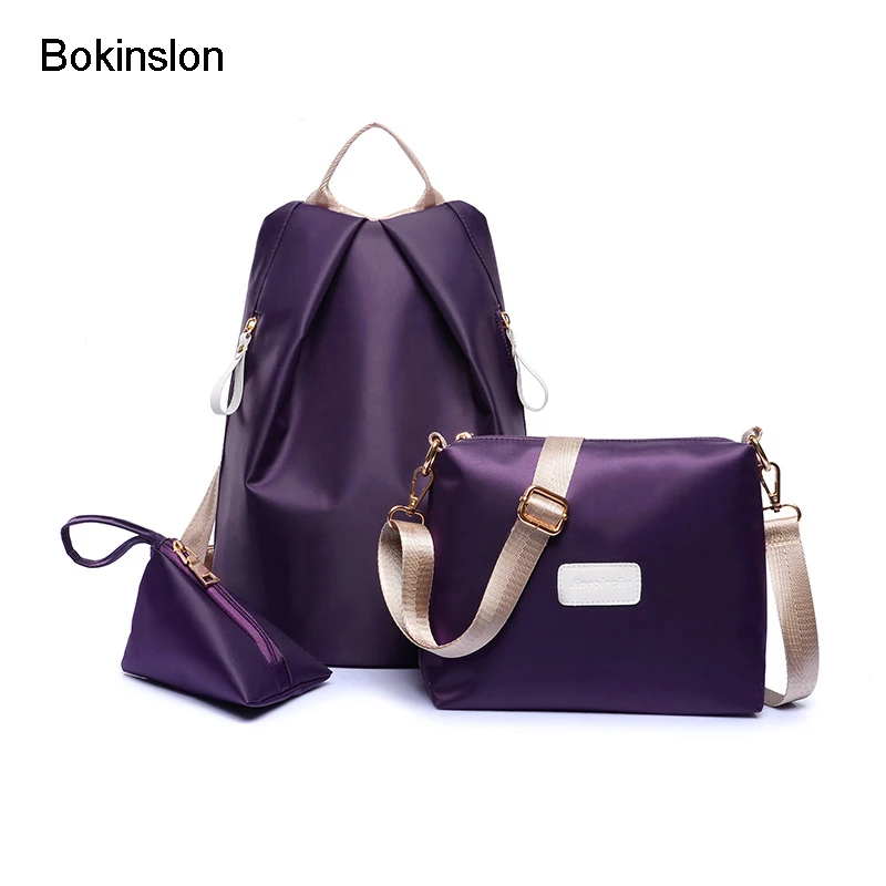 

Bokinslon Backpack Bags Women Nylon Fashion Grils Backpack Solid Color Casual Student Bags For Ladies