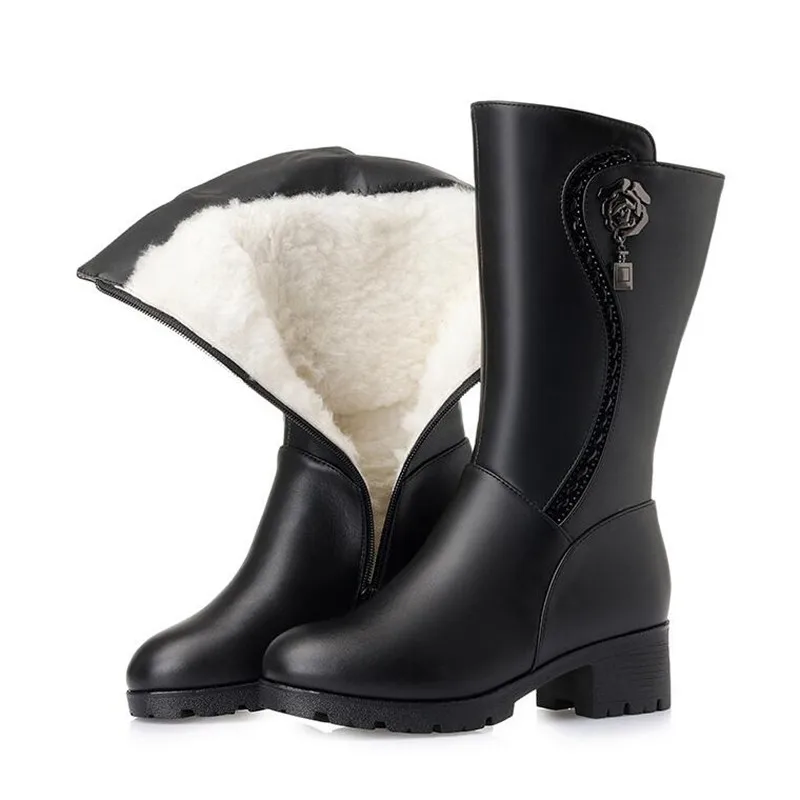 Black Inside Cuero Piel De Mujer Una Invierno Plush Mujeres Tamaño 2018 Negro Zapatos Botas Wool Lana Las Short Antideslizante Martin Nuevas Gran No black Vaca qwSHHPz