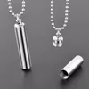 Men Stainless Steel Jewelry Pill Case Holder Cylinder Urn Pendant Memorial Necklace 2 sizes Beaded Chain 20