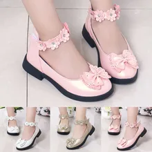 Милая летняя кожаная обувь для маленьких девочек; однотонная детская обувь; детская обувь принцессы с кружевным бантом для маленьких девочек