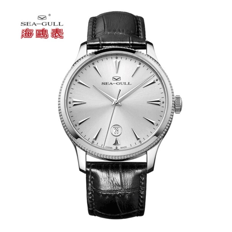 

Ultra Thin 9mm Seagull Coin Edge Case Exhibition Back Self-winding ST18 Movement Date Automatic Men's Dress Watch 819.12.1003