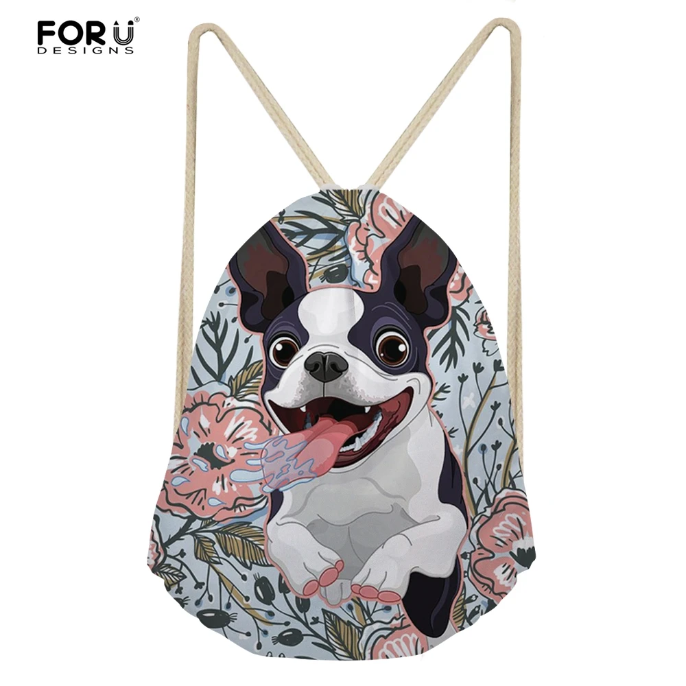 cheap FORUDESIGNS Goofy Boston Terrier Cute School Bags for Kids Girls Small Drawstring Children #039;s Backpack Canvas Storage School Bag