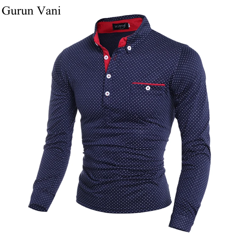 2017 Men s Long Sleeve Dress Shirts British Fashion Wave point of men s slim Casual