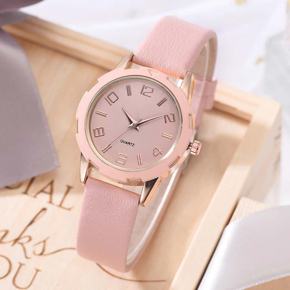 

2019 New Fashion PU Belt Ladies Fine Quartz Watch Rose Gold Scale Cross-Border in Hot Sale