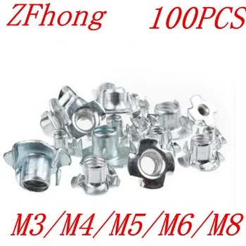 

100pcs m3 m4 m5 m6 m8 captive T nuts Four Prong Furniture T Nut Inserts For Wood Zinc Plated