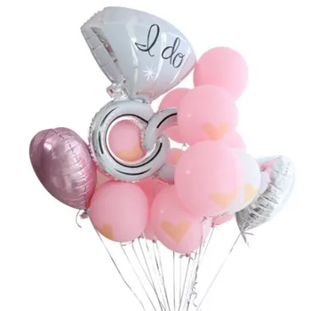 

Pink foil balloons 1 set gold heart printing diamond ring foil ball decoration wedding latex ballon birthday party decor kids