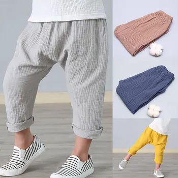 New 2-7y 2018 Summer Solid Color Linen Pleated Children Ankle-length Pants for Baby Boys Pants Harem Pants for Kids Child 1