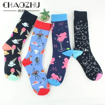 

CHAOZHU 6 colors creative childlike cartoon ice cream star map beer BBQ long autumn winter warm cotton fashion Funny socks