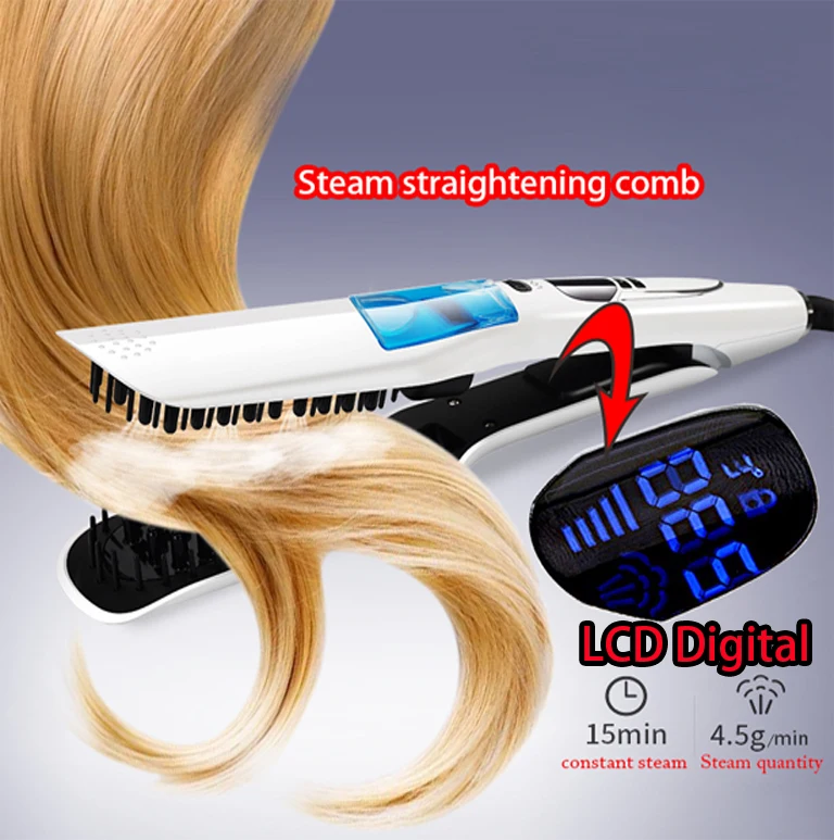 Spary Hair Straightener Iron Ceramic Ionic Steam Hair Straightener Brush 110220V Hair Curlers Vapor Hair Styling Home use (3)