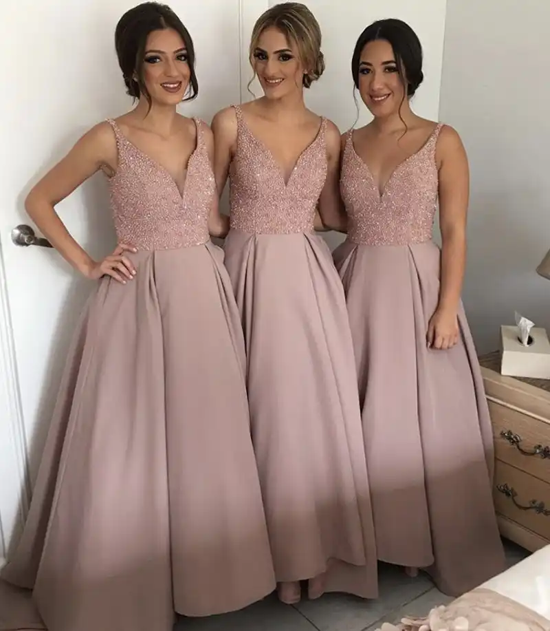 Pink v neck bridesmaid dress Clearance