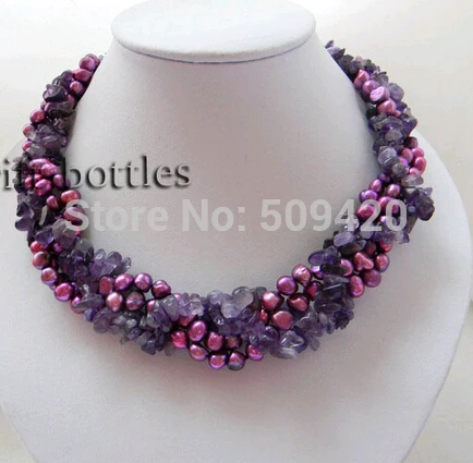 

~~ Free Shipping4Strands 18'' Purple Baroque Freshwater Pearl Amethyst Necklace