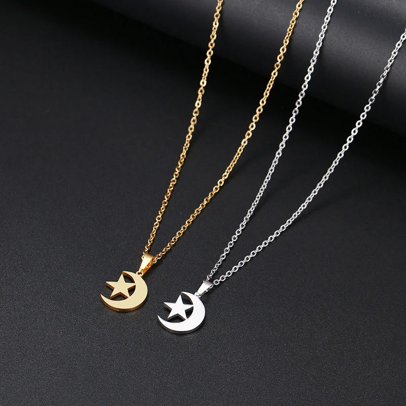 DOTIFI Stainless Steel Necklace For Women Lover’s Gold And Silver Color Moon & Star Pendant Necklace Engagement Jewelry