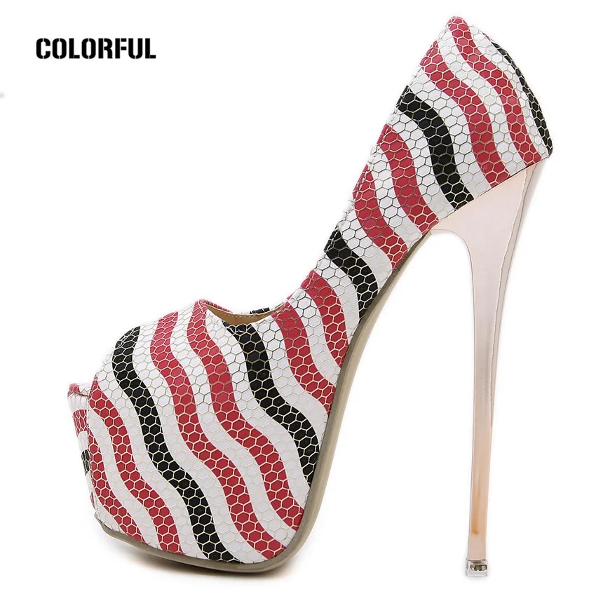 

Drop Shipping Hot Sales 2017 Spring Fashion Women Pumps Open Toe Thin High Heels Platform Female Single Shoes Snakeskin Shoes
