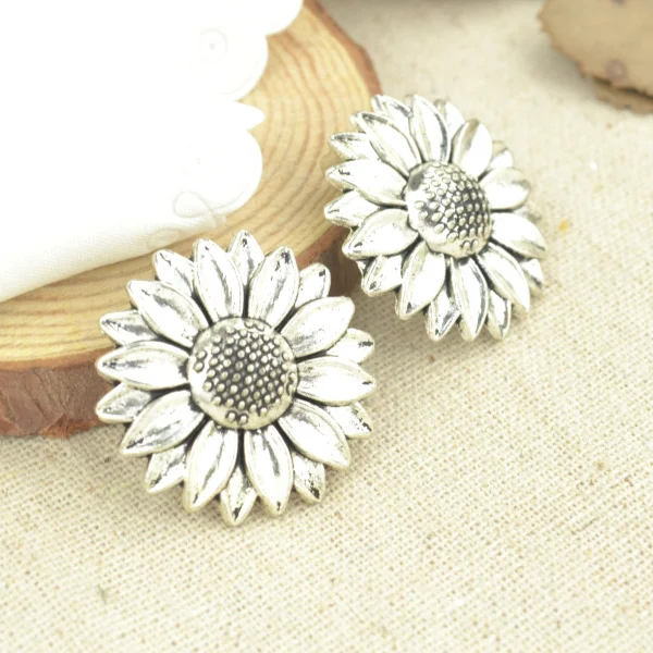 

5 Pcs 29*29 mm Antique Silver Tone sunflower Charms DIY Jewelry Making 2567