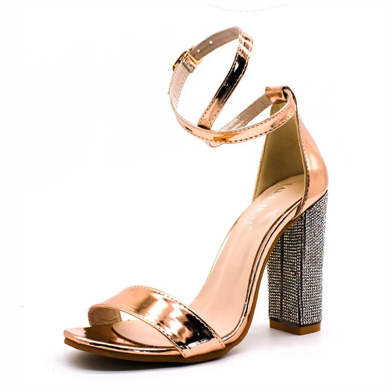Sexy High Heels Women Pumps Gold Rhinestone Heels Ladies Shoes Classic Pumps Plus Size 35-43 Shoes Women Buckle Strap Sandals