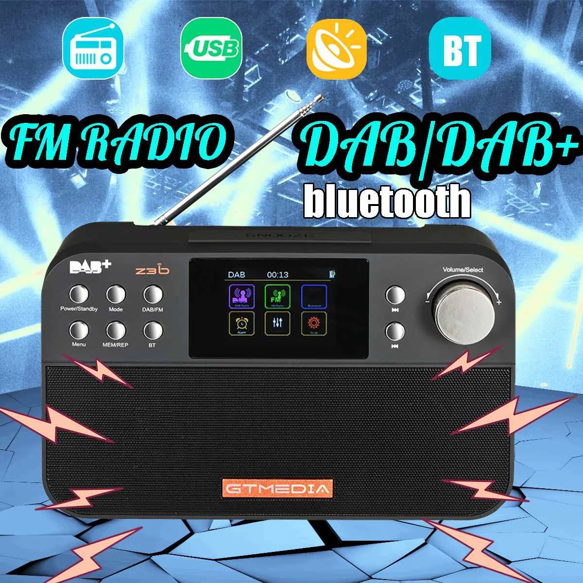 

Portable bluetooth 4.0 Digital Radio DAB DAB+ FM RDS Multi Band Radio Stereo Speaker With TFT Display Alarm Clock Sleep Timer