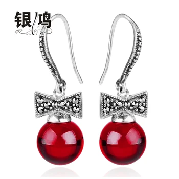 

famous brand round 925 Sterling silver red Garnet Natural semi-precious stones Earrings female jewelry girlfriend gift