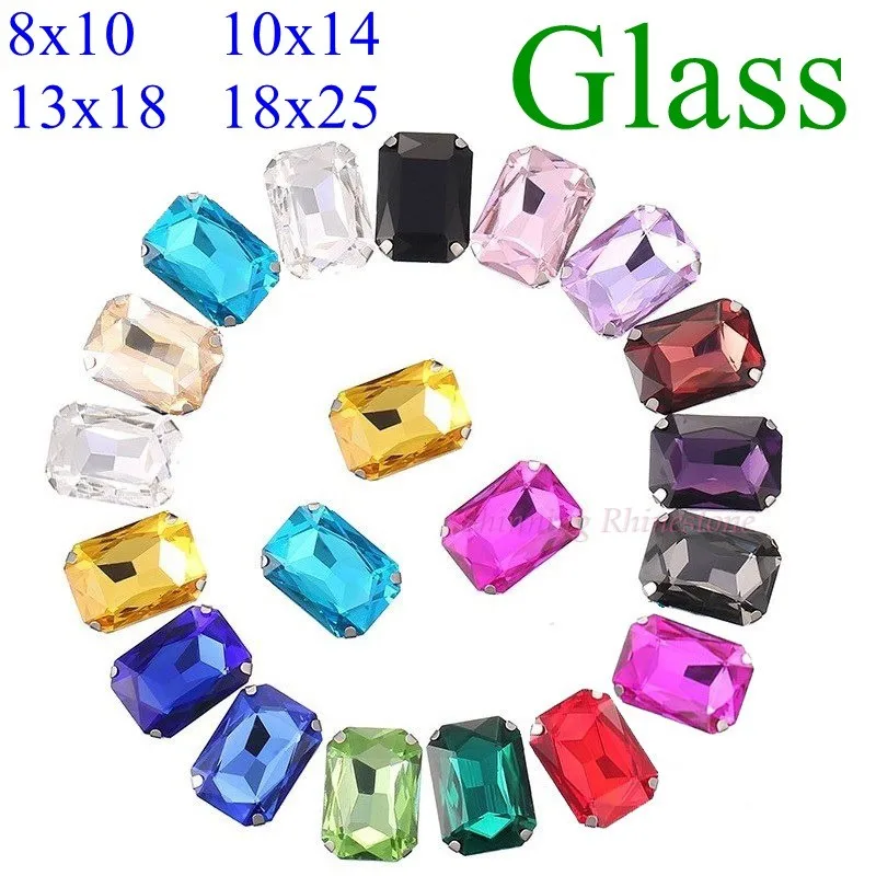 

Rectangle Shape Glass Rhinestones With Claw Sew On Crystal Stone Strass Diamond Metal Base Buckle For Clothes