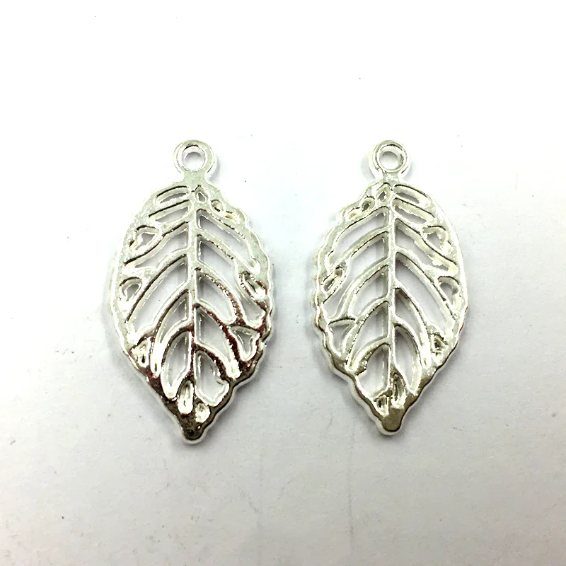 

20Pcs Silver Plated Leaf Hollow Metal Pendants For Necklaces Craft Jewelry Accessories DIY Finding Charms 27x15mm