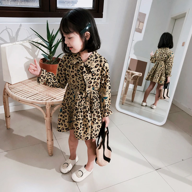 Детские платья для девочек, новое осеннее платье принцессы с длинными рукавами и леопардовым принтом для девочек