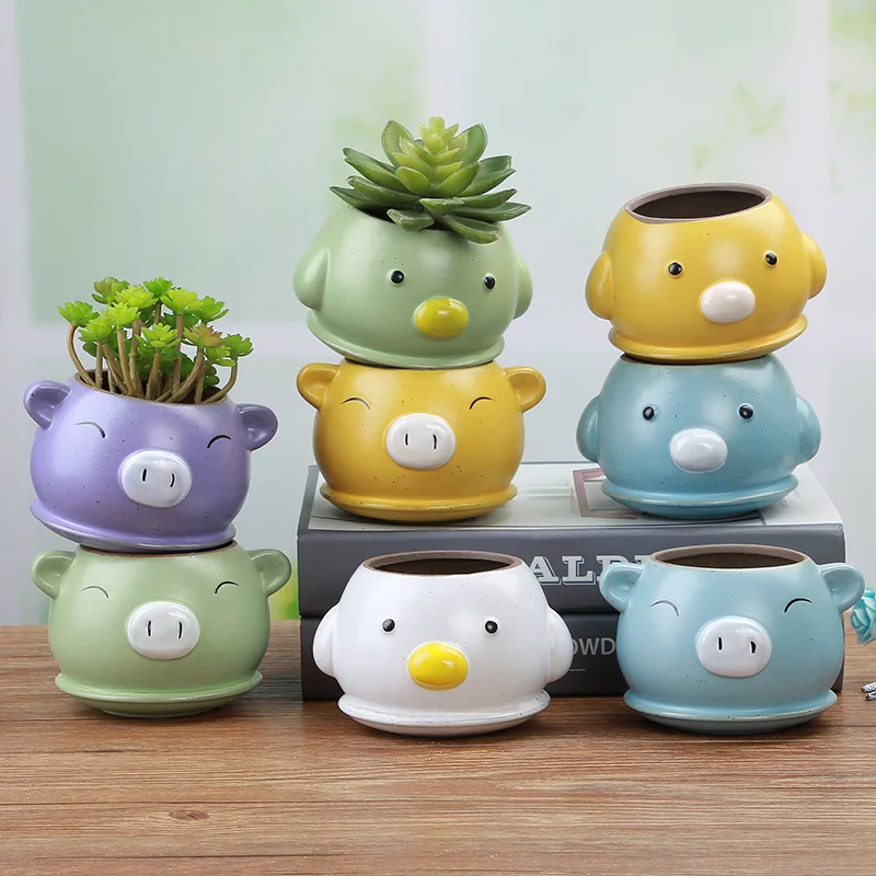 

Cartoon Animals Cute Pig/ Bird Pet Ceramic Plant Flower Pot Succulent Planters Vase