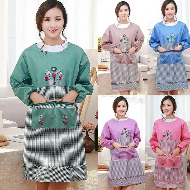 

1Pcs Plaids Flower Sleeved Apron Woman Adult Bibs Home Cooking Baking Coffee Shop Cleaning Aprons Kitchen Accessories 46016