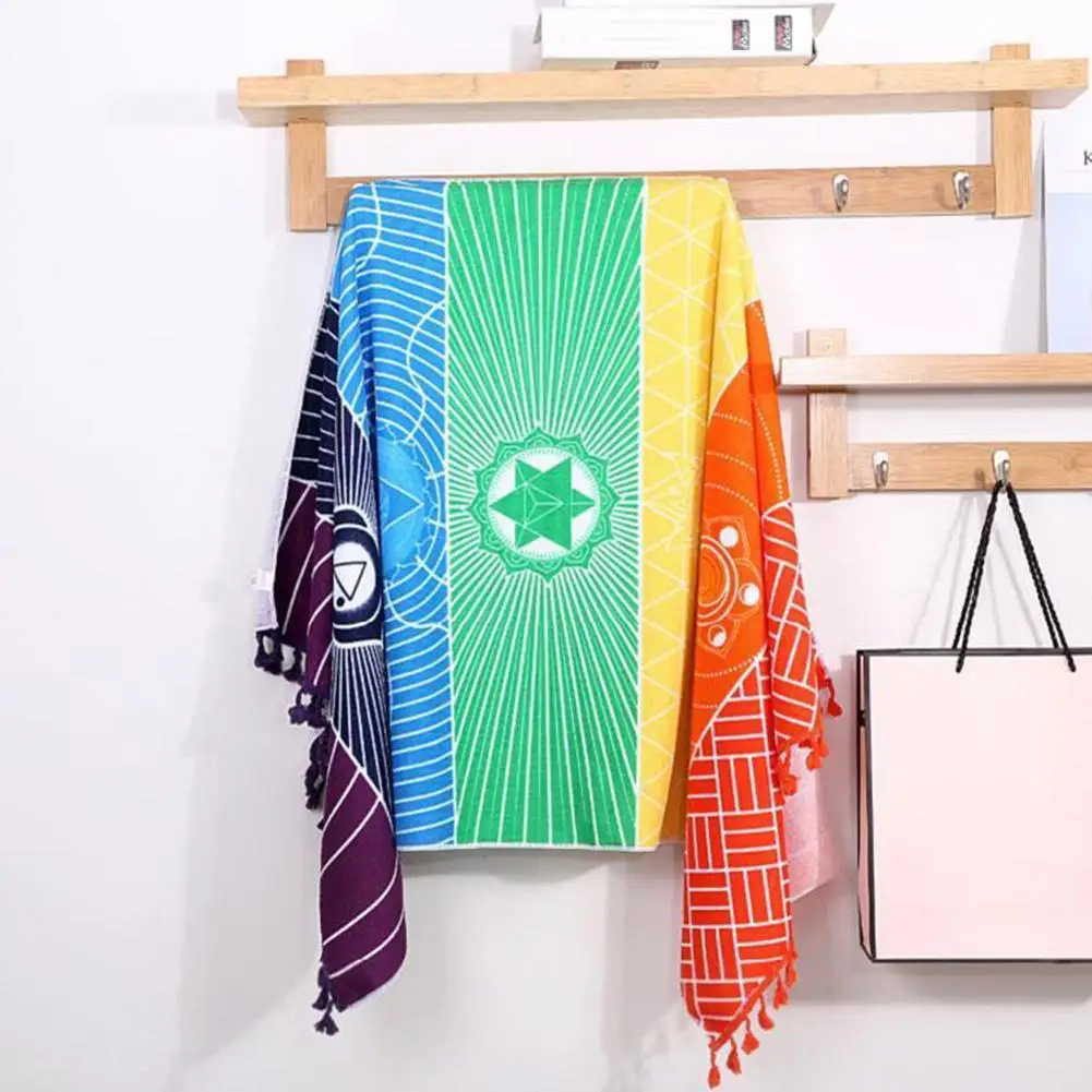 

Polyester Bohemia Wall Hanging India Mandala Blanket 7 Chakra Colored Tapestry Rainbow Stripes Travel Beach Yoga Mat