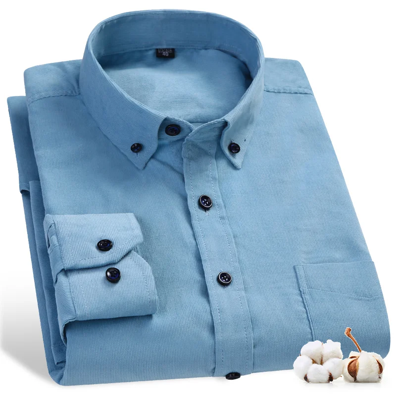 Goedkoop Herfst Corduroy Mannen Shirts Losse Mannelijke Lange Mouwen Effen Zachte Shirt Voor Mannen Casual Shirt Plus Size Zwart Rood papa Shirt 5XL 6XL