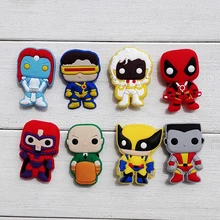 Новинка, 8 шт, X-MEN, Хит, Мультяшные, ПВХ, для обуви, амулеты, аксессуары для браслетов, КРОК, украшения для обуви, браслеты с отверстиями, подарки