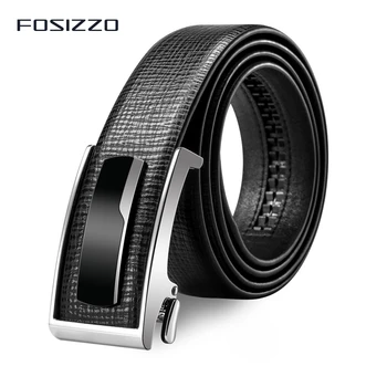 

FOSIZZO New Men Belt Genuine Leather Automatic Buckle Luxury Brand Male Belts Black Strap Original Natural Cowskin Belts