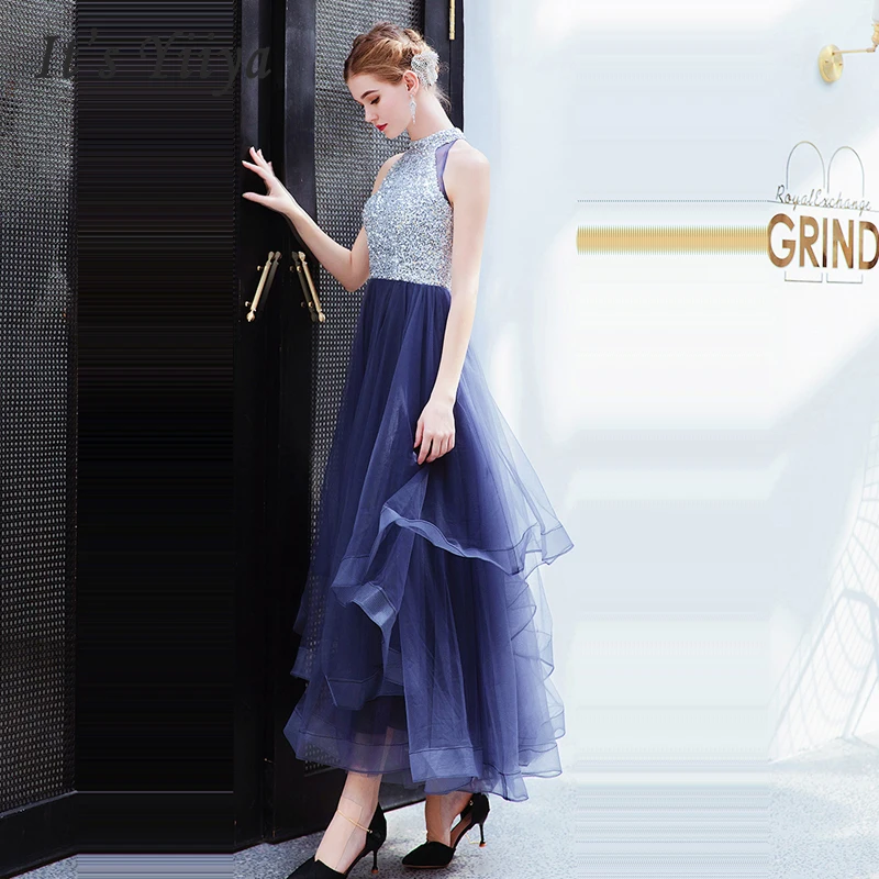 

It's Yiiya Evening Dress Sexy Sleeveless Robe De Soiree O-neck Women Party Dress 2019 Long Plus Size Sequin Evening Gowns E594