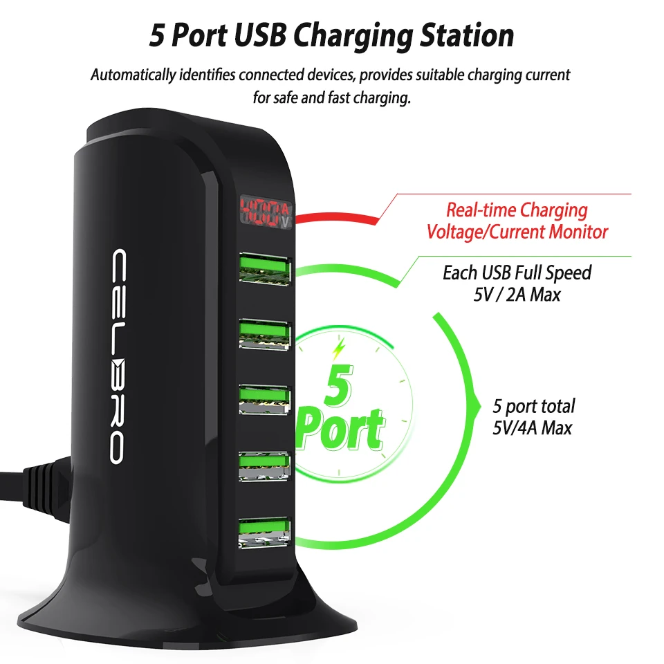 5 портов настольное многоразъемное Зарядное устройство USB светодиодный дисплей мульти usb зарядное устройство s концентратор для смартфона Универсальный USB зарядная башня