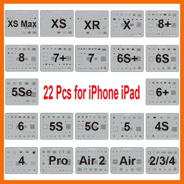 22 Teile Los Ic Chip Bga Reballing Schablone Kits Set Solder Vorlage Fur Iphone Xs Max Xr X 8 7 6s 6 Plus Se 5s Ipad Motherboard Reballing Solder Bga Chip Reballingbga Reballing Kit Aliexpress