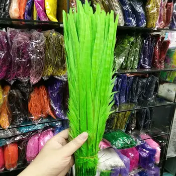 

Hot 100pcs/lots green Bleached and Dyed 55-60cm/22-24inches copper chicken feather pheasant Tail feathers