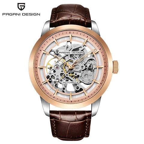 PAGANI Marque Creux кожаный Les loisirs Hommes de Montres De роскошные механические часы Montre homme Nouveau Relogio Masculino - Цвет: Brown gold