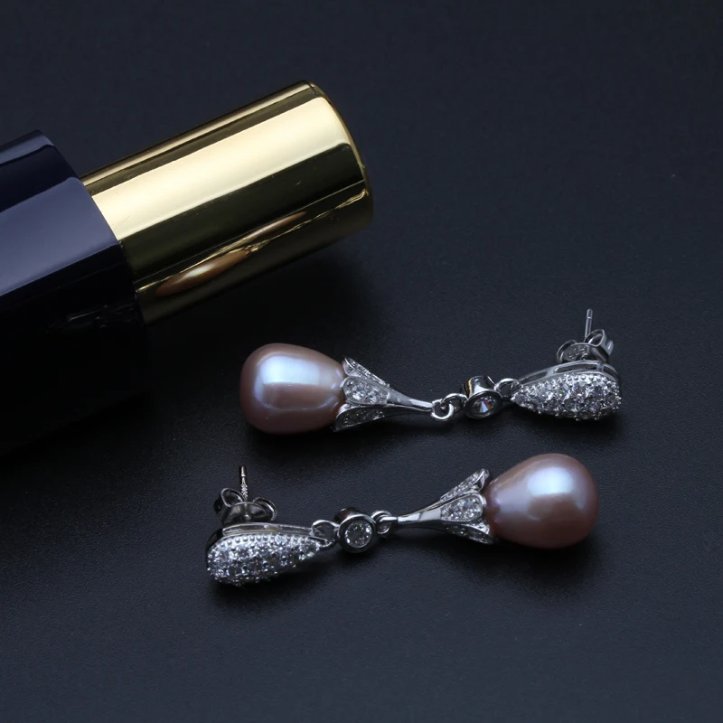 Fashion black Pearl earrings natural Pearl stud Earrings Women long earrings 925 sterling silver wedding gift 