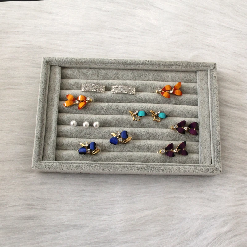JEWPAC Gray/Black/Rose red Velvet Jewelry Finger Ring Holder Tray Jewelry Display Stand Box For Shop Counter Jewelry Organizer