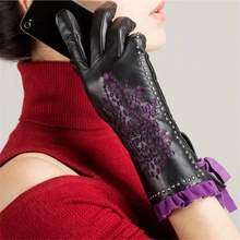 Теплые женские кожаные перчатки из овечьей кожи