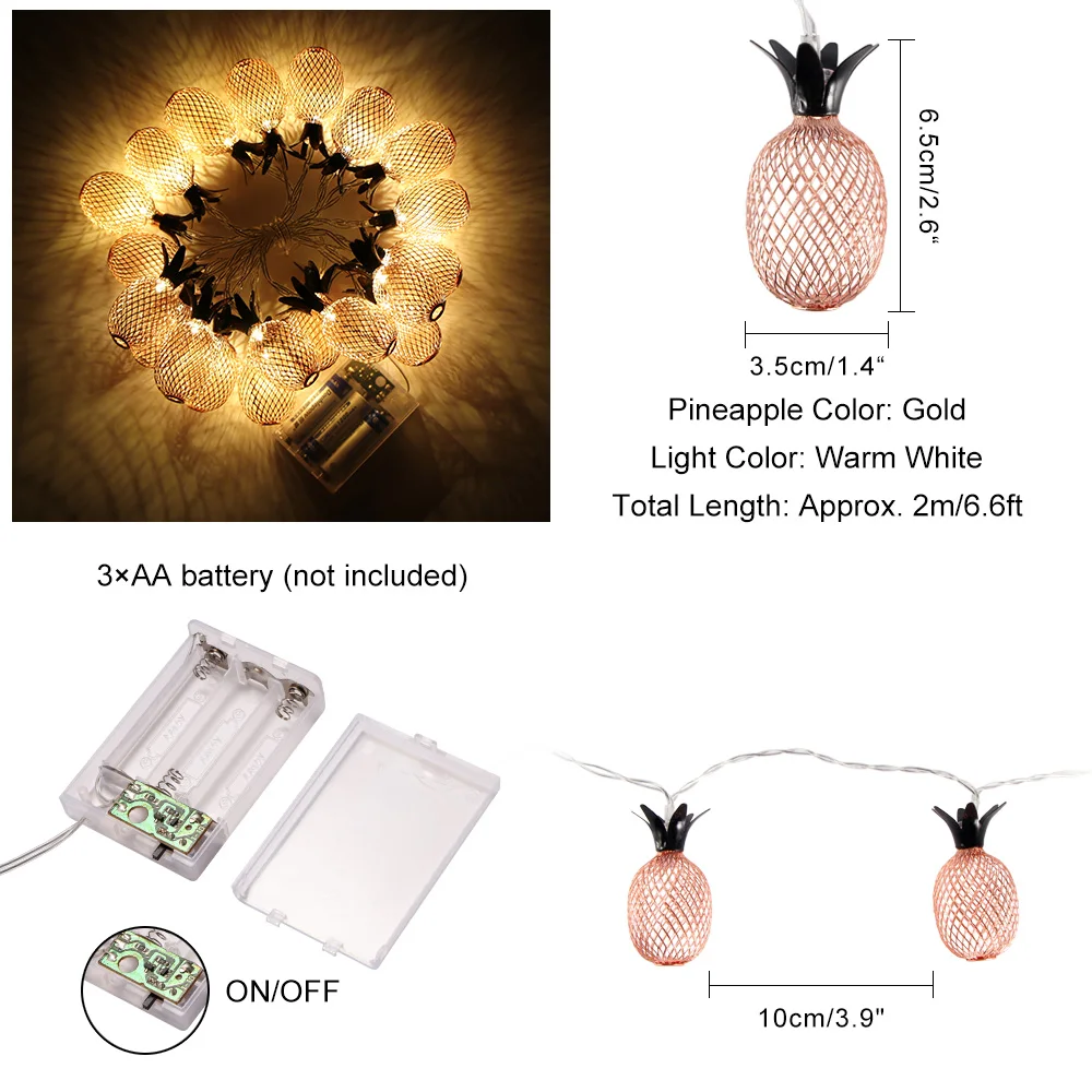 Вечерние фестиваль форма ананаса 1,5 м 20LED огни Батарея Гирлянда Свадебный декор дома Лидер продаж Рождественская игра огни