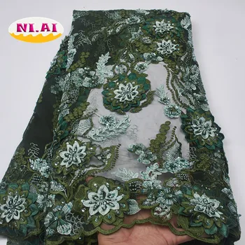 

French Handmade Beaded Lace, 2019 Luxury Lace Fabrics, Lace Fabric Nigerian Dark Green MR2599B