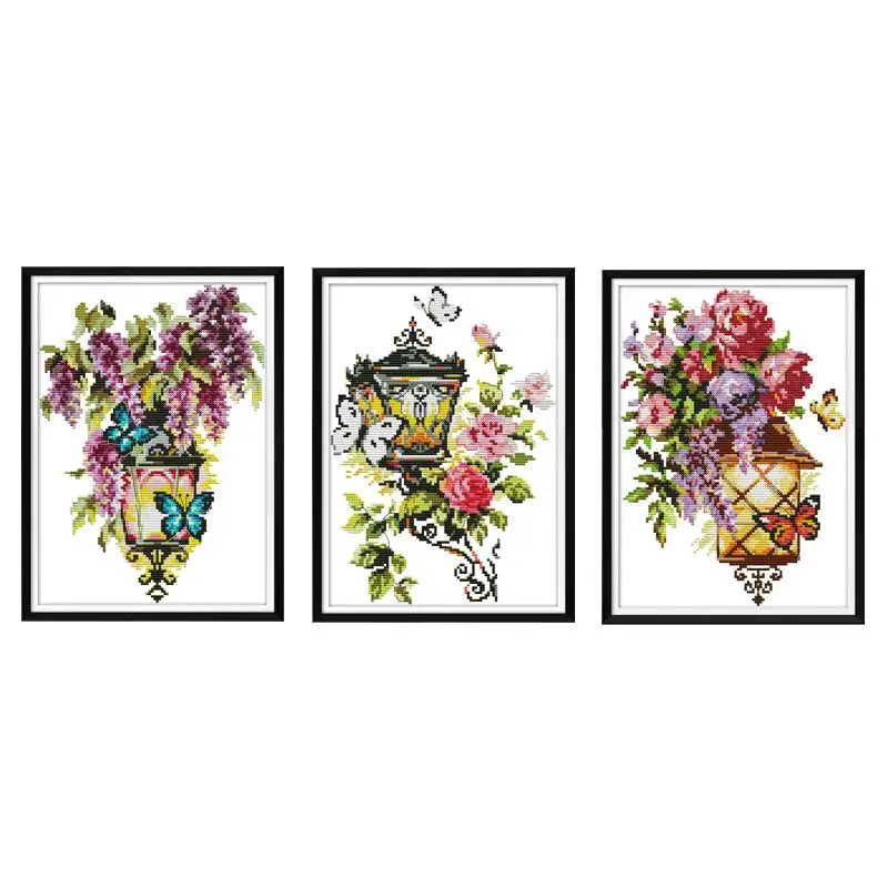 

The light flower and butterfly counted printed on the canvas DMC 11CT 14CT DIY kit Cross Stitch embroidery needlework Sets