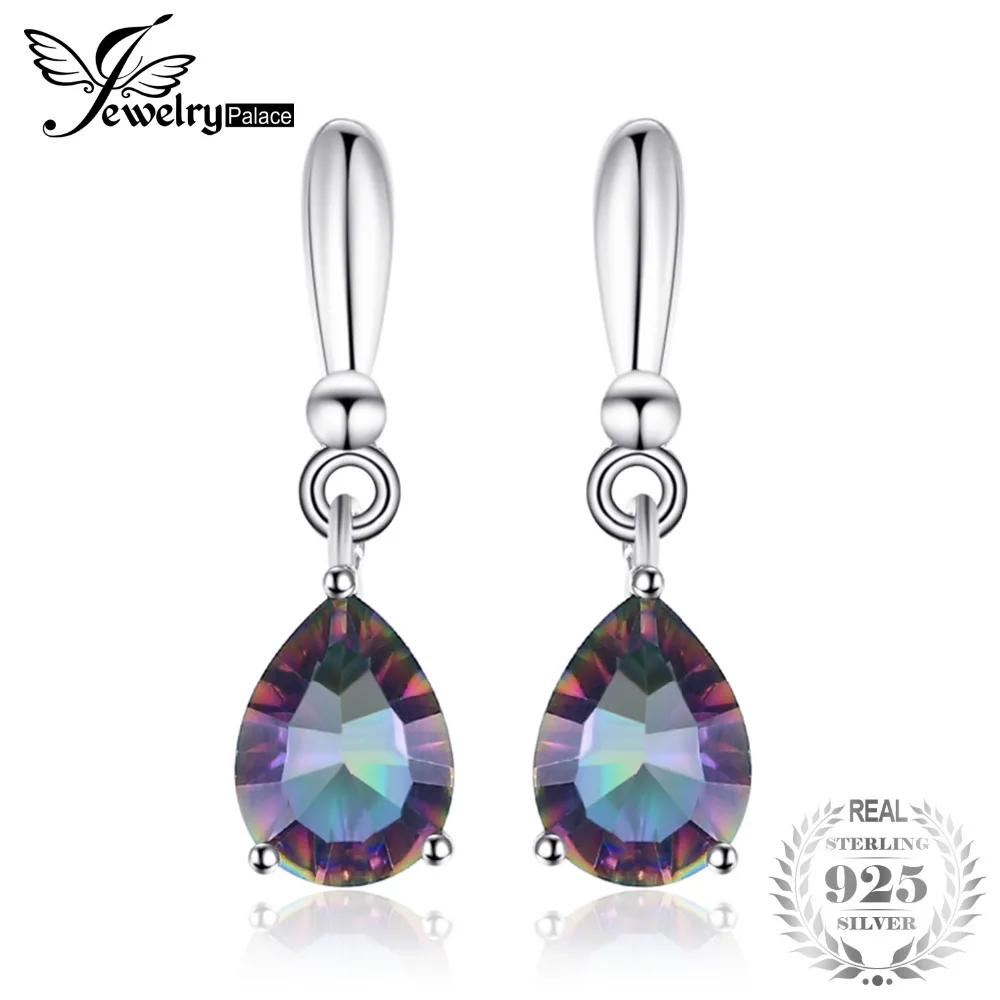 

2ct Luxury Genuine Mystic Fire Rainbow Topaz Drop Earrings Dangle Solid 925 Sterling Silver Stunning Charm Jewelry Unique Gift