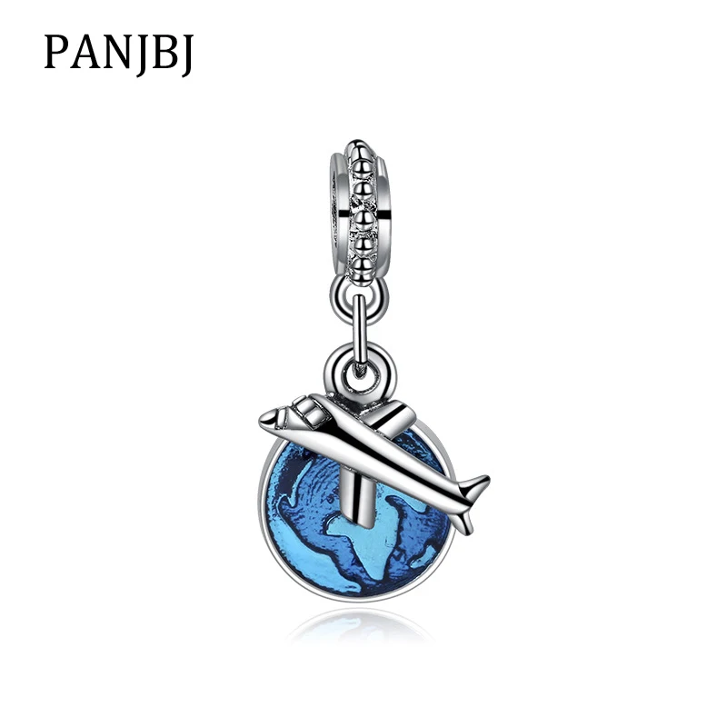 

New Original Free Shipping Silver Plated Bead Alloy Travel Plane Dangle Charm Fit Pandora Bracelet Necklace DIY Women Jewelry