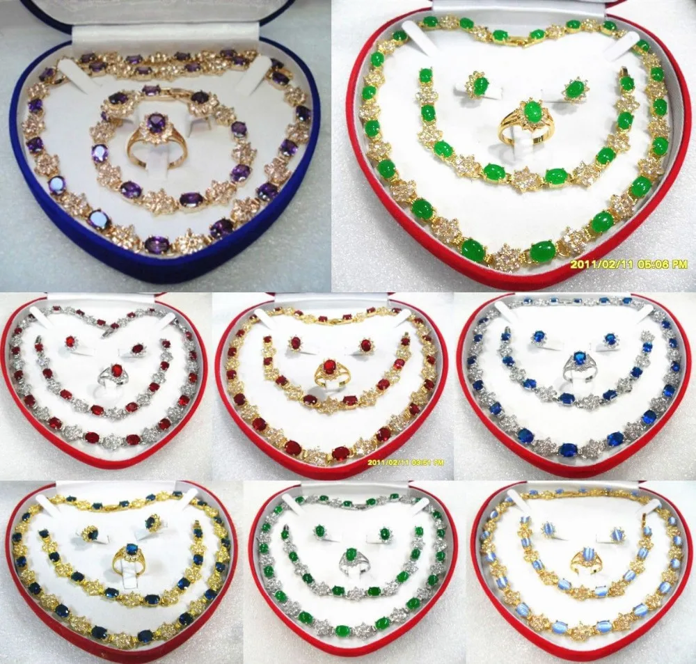 

11.22 8 color-red/blue/purple/green jade/zirconia/opal necklace bracelet earrings ring can choose Discount 35%
